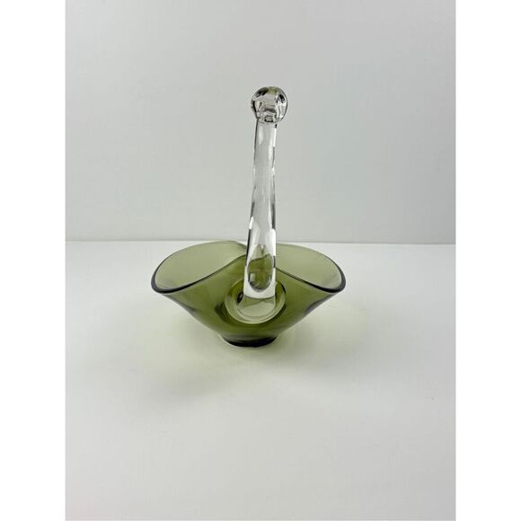 Manganese Rare Duncan Miller Chartreuse Swan Hand Blown Glass Dish 9"X12" Glows - Picture 3 of 5